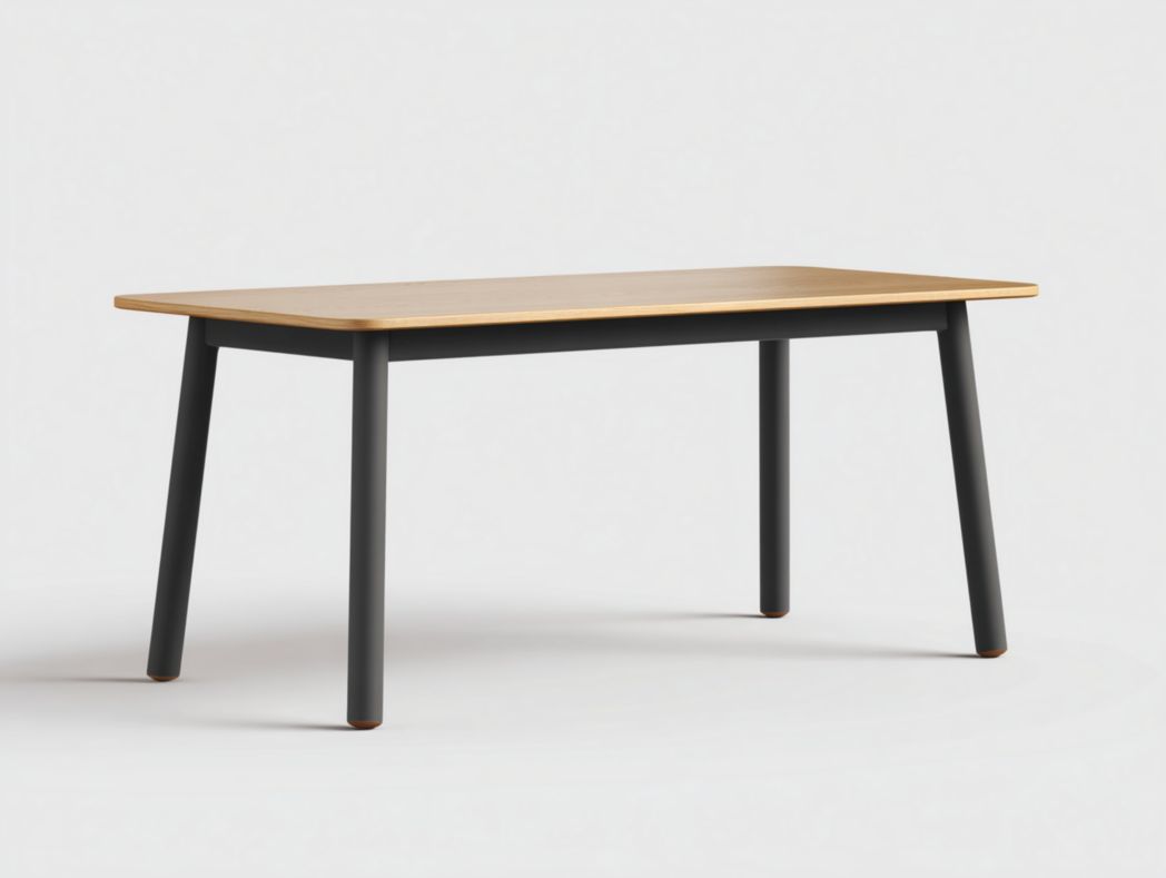 Table à manger en bois massif brun clair plateau arrondi