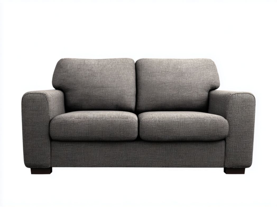 Canapé 2 places en tissu mélangé en lin gris foncé, pieds en bois brun foncé