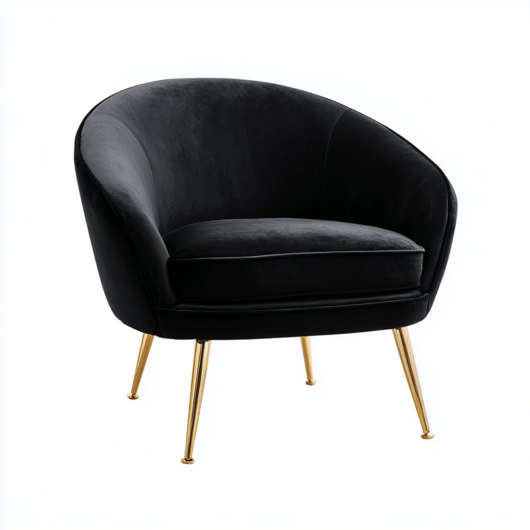 Fauteuil en tissu mélangé en lin velours noir avec pieds en métal doré