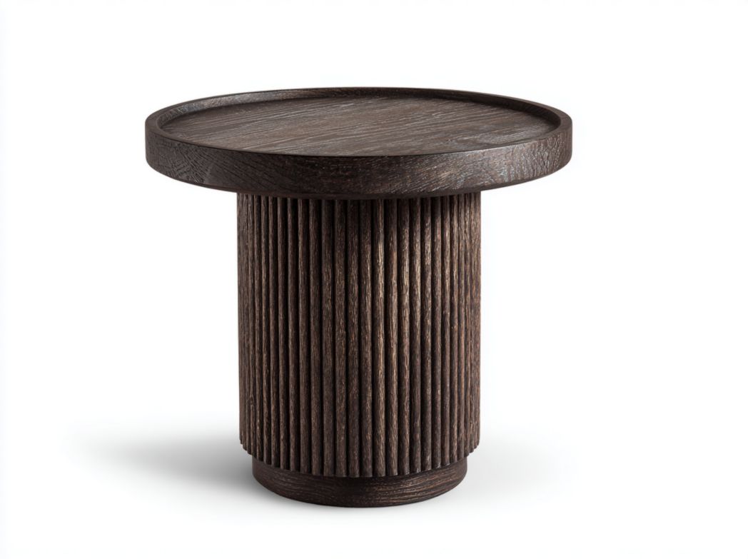 Table d'appoint ronde en bois brun foncé