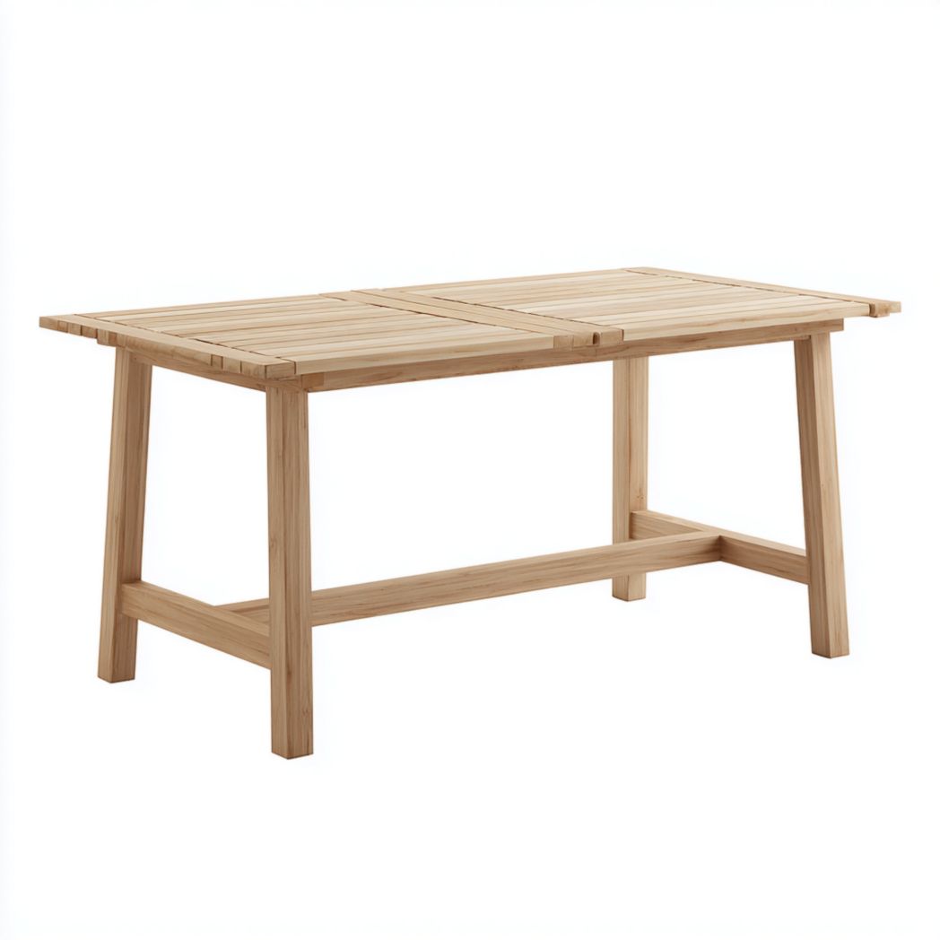 Table de jardin en bois massif marron clair avec traverses renforcées
