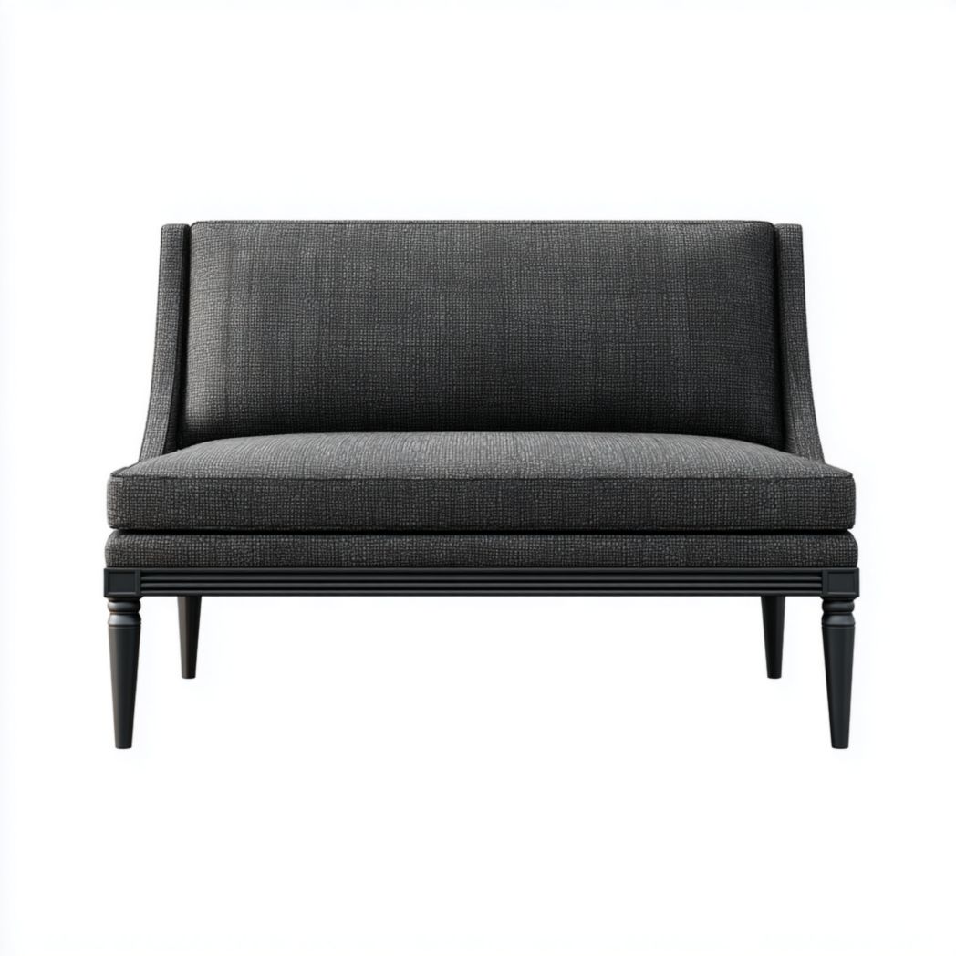 Canapé 2 places en tissu mélangé en lin gris foncé, pieds en bois noir