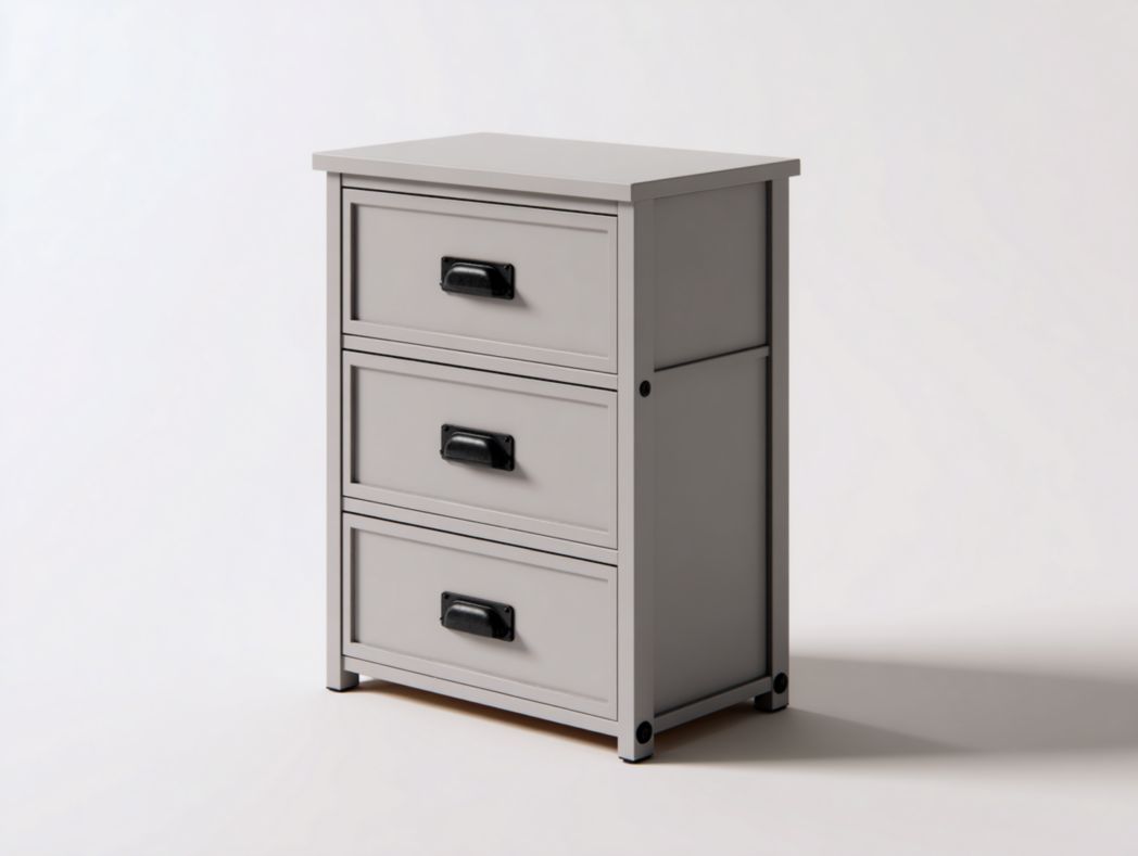 Meuble à chaussures en bois massif gris à trois tiroirs