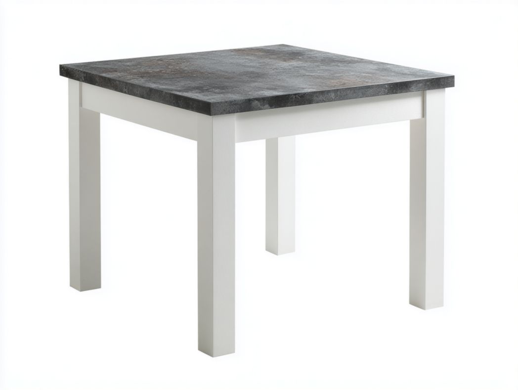 Table à manger carrée avec plateau gris foncé et structure blanche