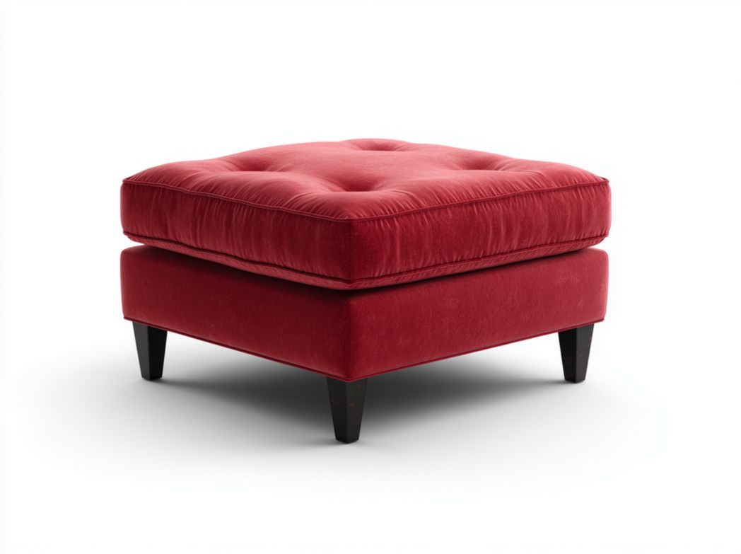 Tabouret carré rembourré en velours rouge foncé, pieds métal noir