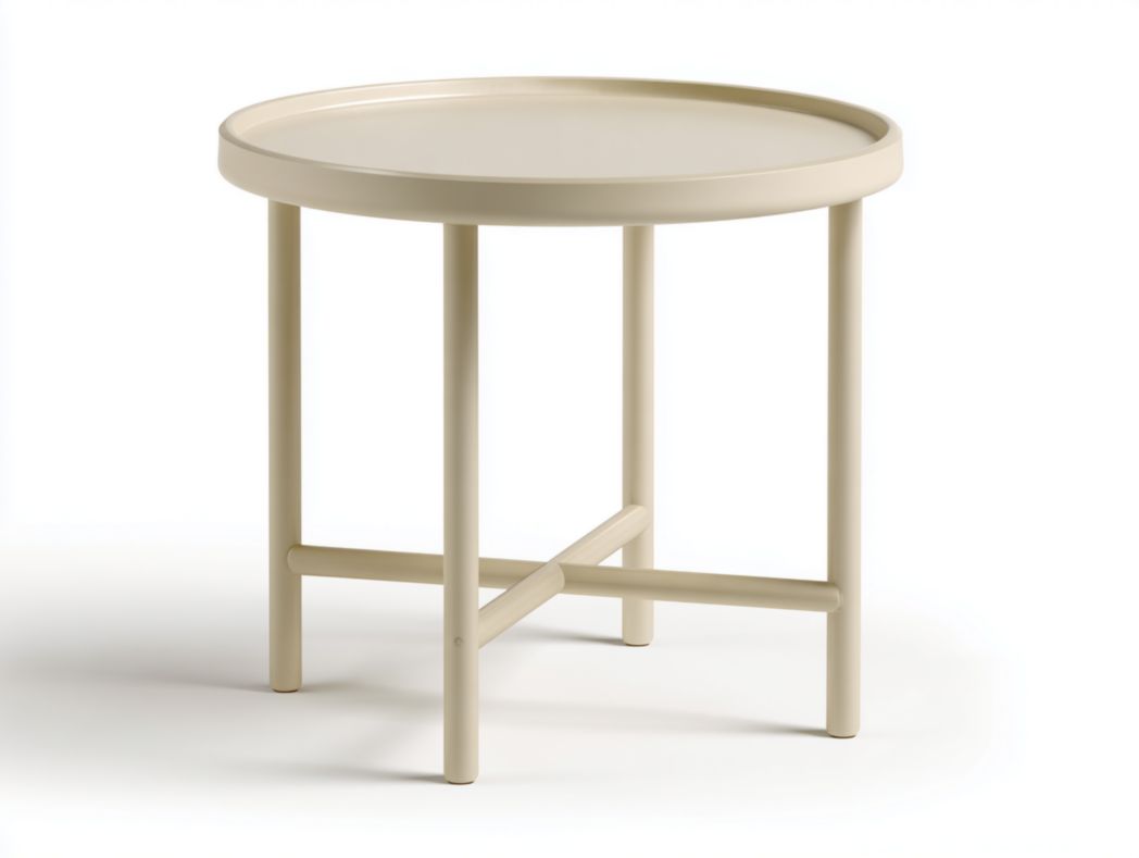 Table d'appoint ronde en métal beige à rebord haut