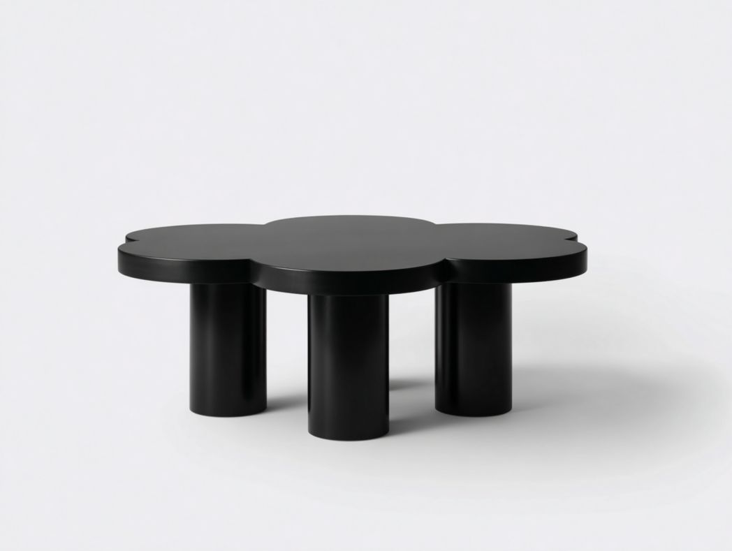 Table basse noire en forme de fleur en bois massif