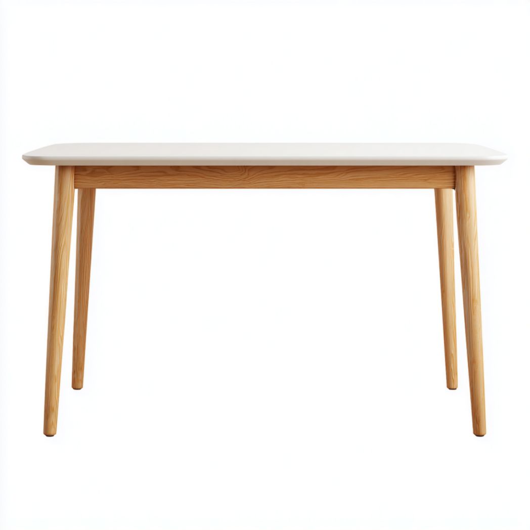 Bureau avec plateau blanc cassé et pieds en bois brun clair