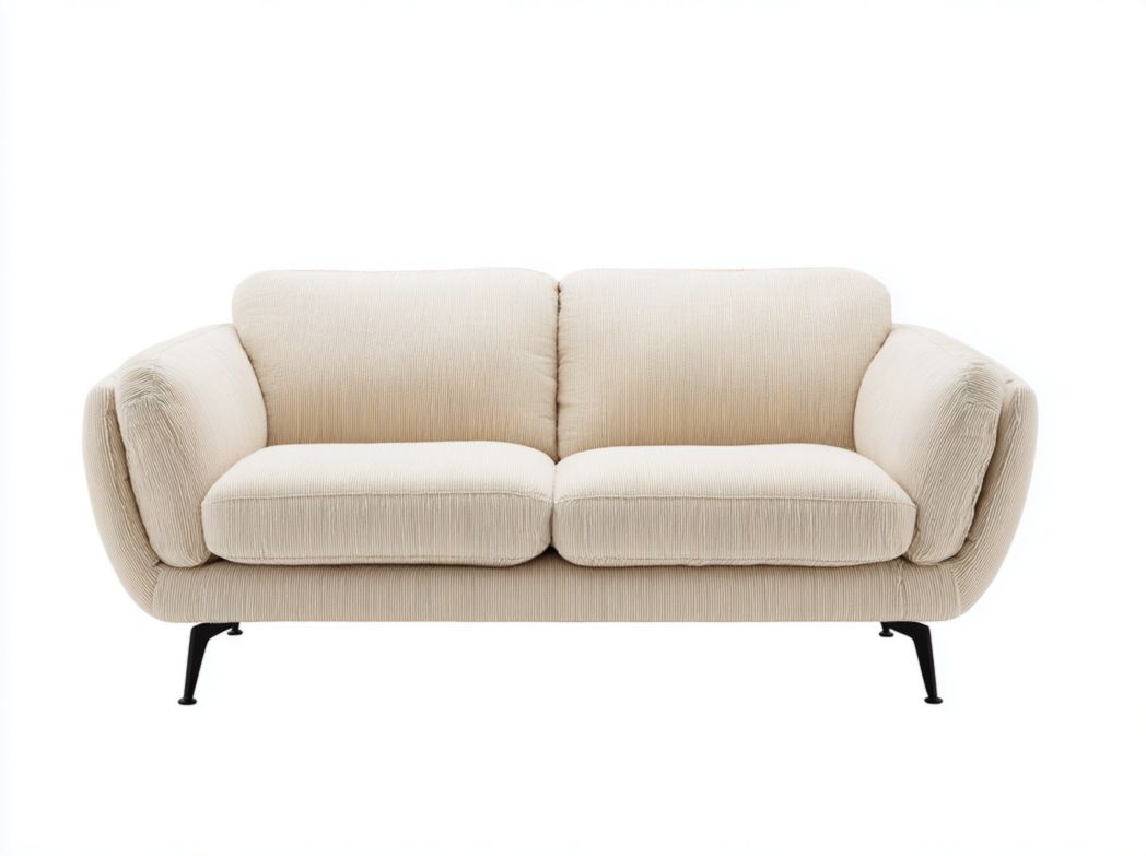 Canapé 2 places en tissu mélangé en lin beige clair, pieds en métal noir