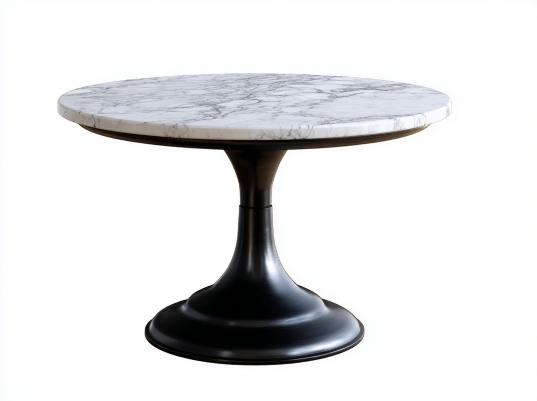Table d'appoint ronde en marbre blanc à base métallique noire