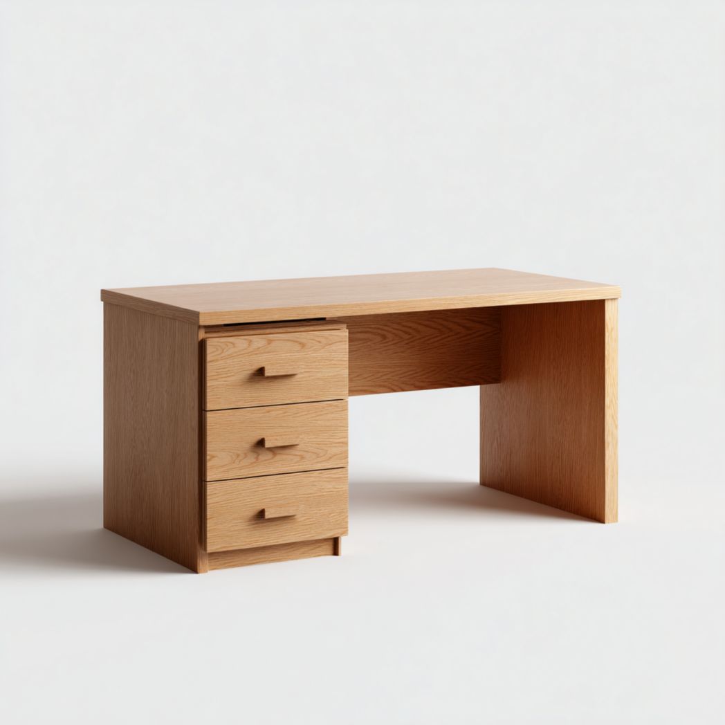 Bureau en bois marron clair à trois tiroirs