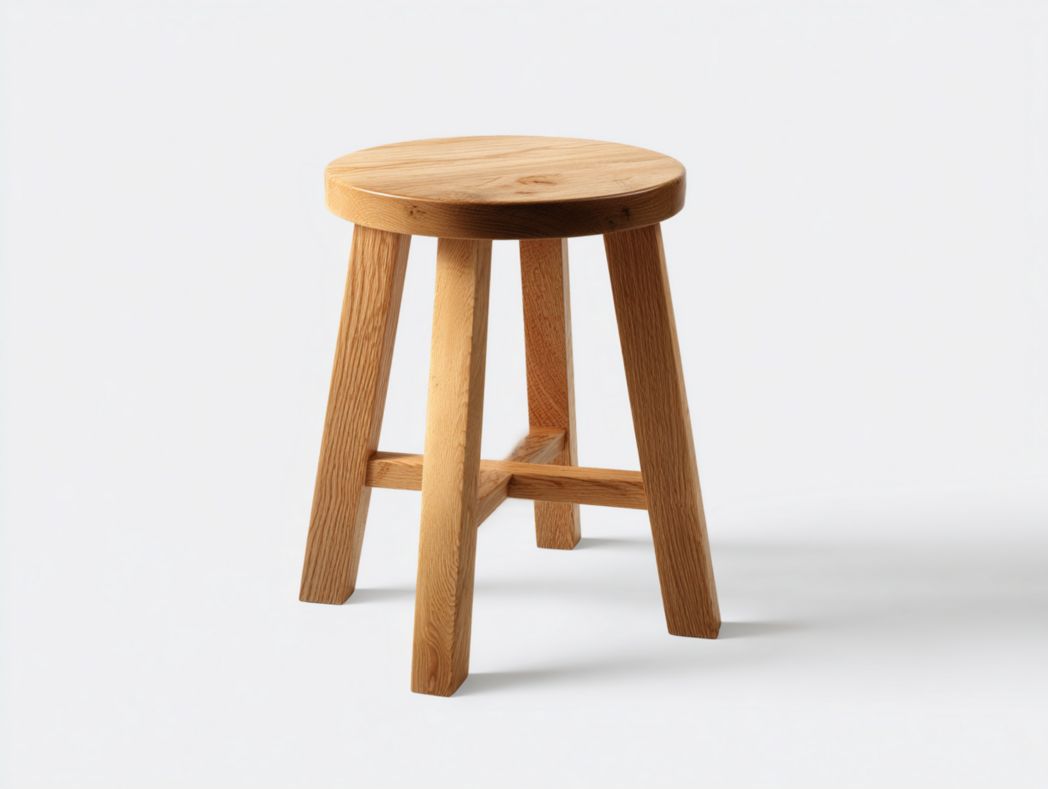 Tabouret rond en bois massif brun clair