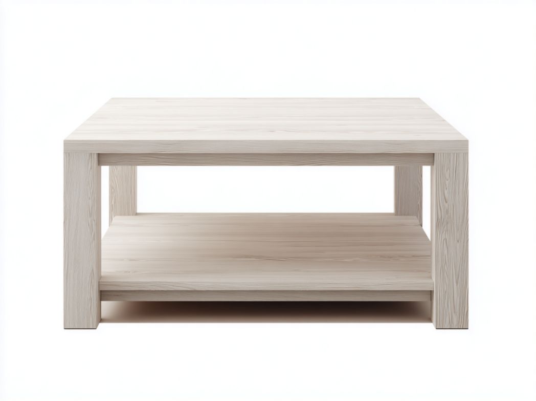 Table basse carrée à double plateau en bois massif beige clair