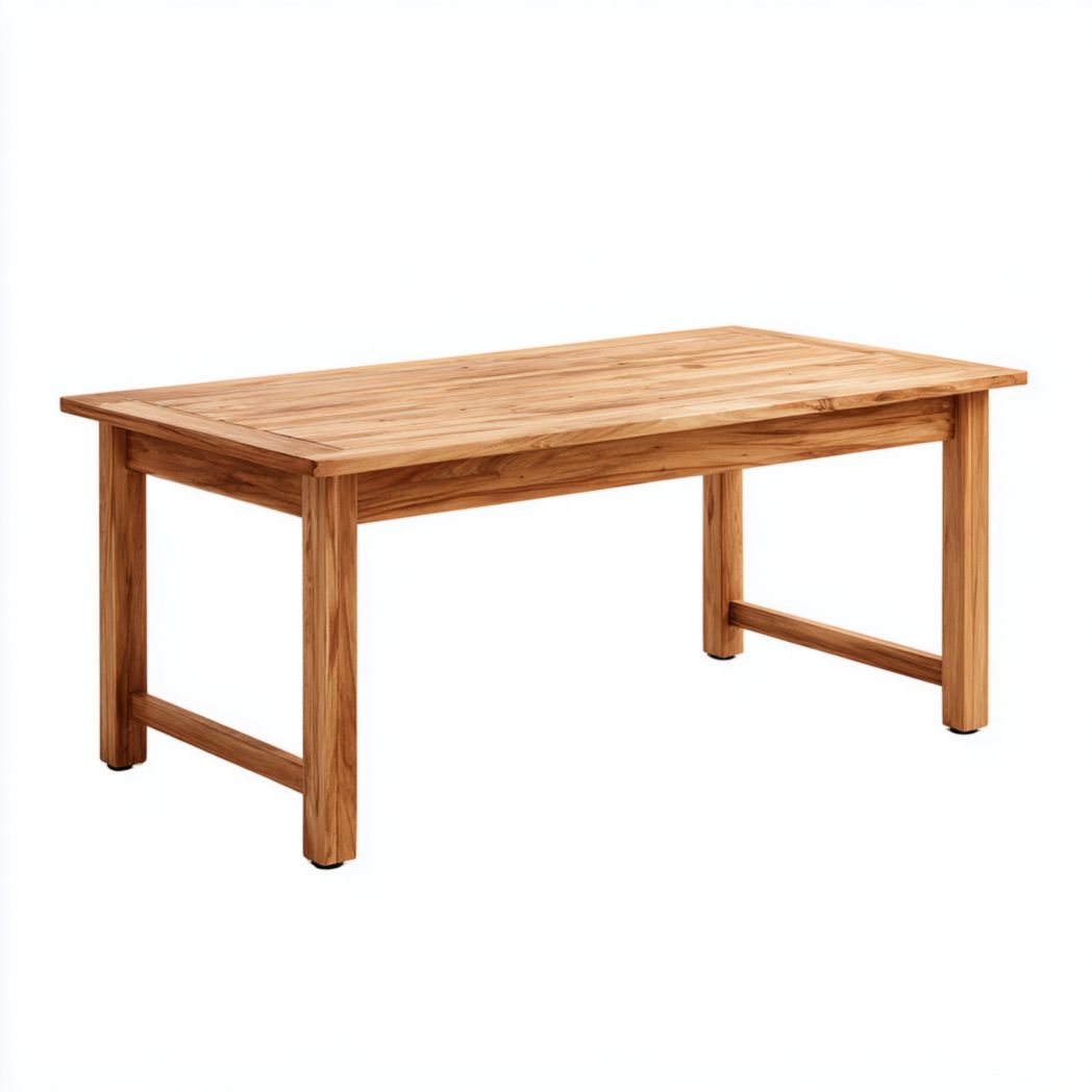 Table de jardin rectangulaire en bois massif, marron, avec barres de renfort latérales