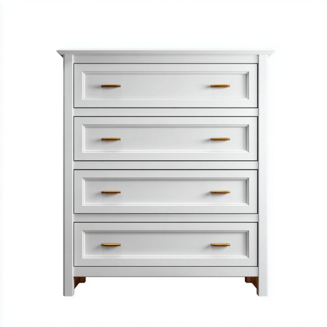 Commode en bois massif blanche à quatre tiroirs