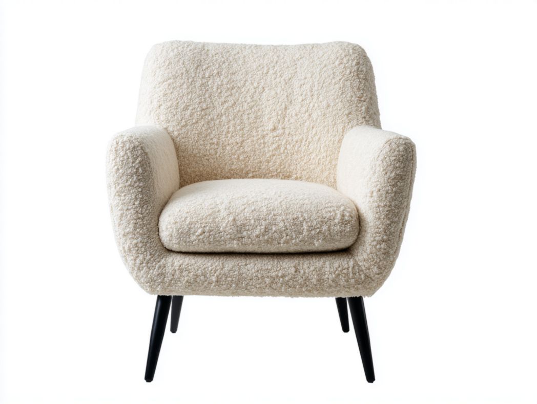 Fauteuil en daim mélangé polyester blanc cassé avec pieds en métal noir