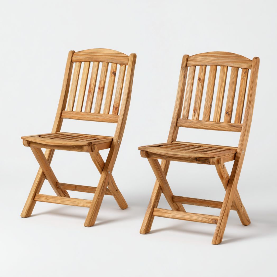 Lot de 2 chaises de jardin pliantes en bois brun clair