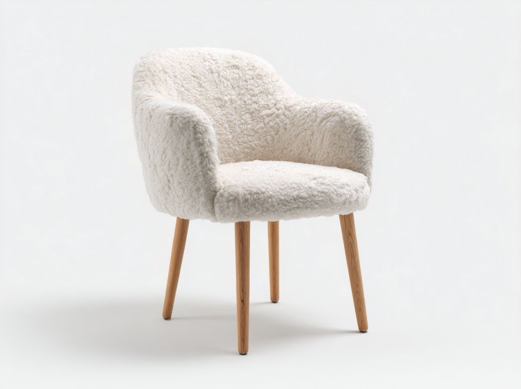 Fauteuil en daim mélangé polyester blanc cassé avec pieds en bois