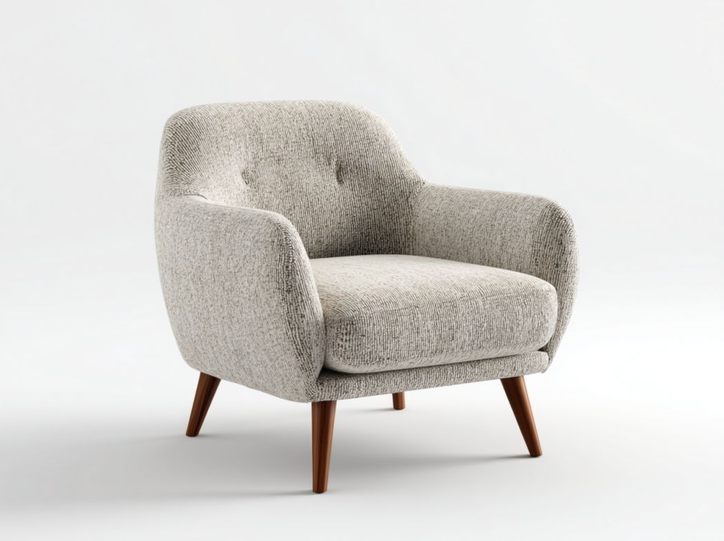 Fauteuil en tissu mélangé en lin beige clair avec pieds en bois