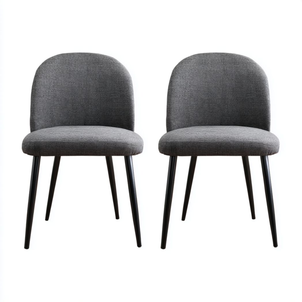 Lot de 2 chaises à manger en tissu mélangé en lin gris, pieds en métal noir