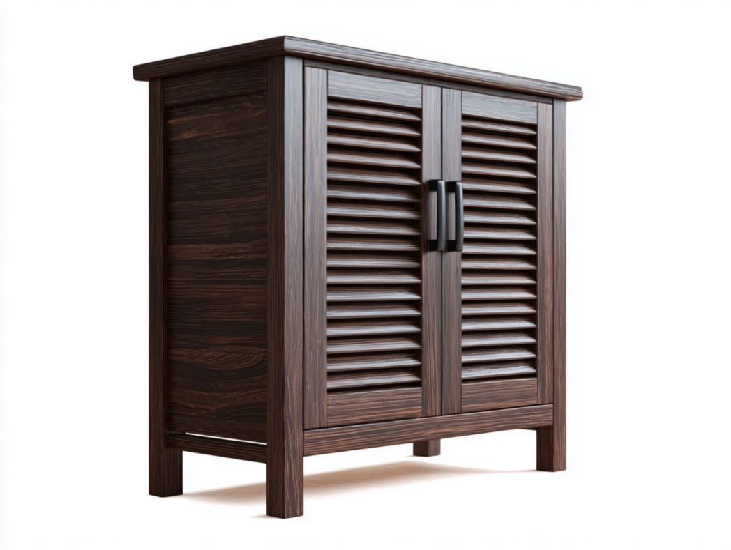 Meuble à chaussures en bois brun foncé à portes persiennes
