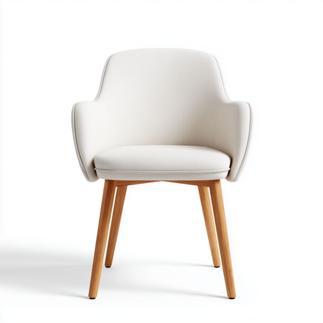 Chaise à manger en tissu mélangé en lin blanc, pieds en bois clair