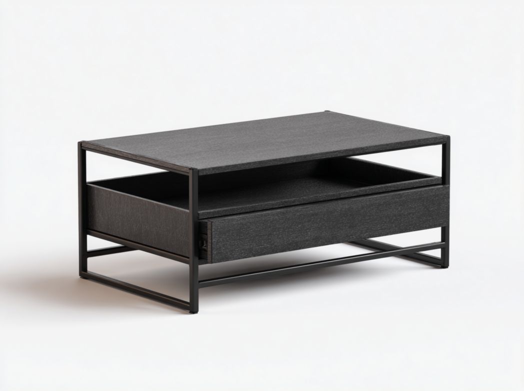 Table basse rectangulaire gris foncé avec tiroir