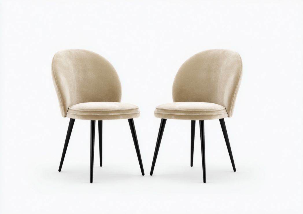 Lot de 2 chaises à manger beige clair, pieds métalliques noirs