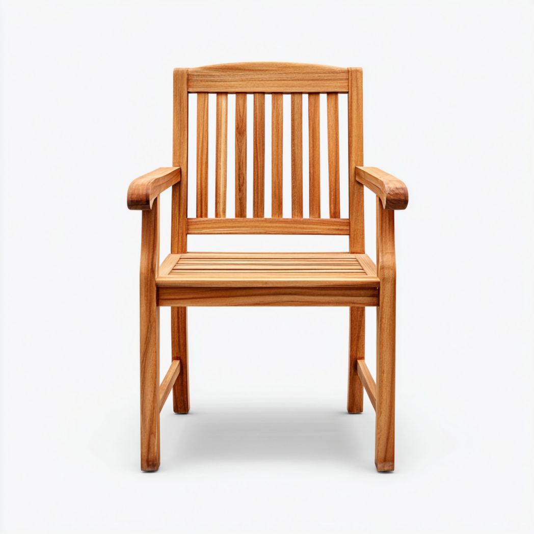 Chaise de jardin en bois brun clair avec accoudoirs