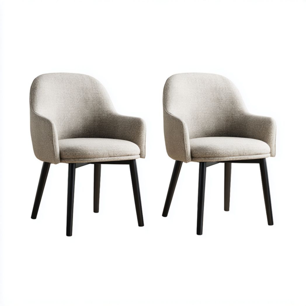 Lot de 2 chaises à manger beige clair en tissu mélangé en lin, pieds en bois noir