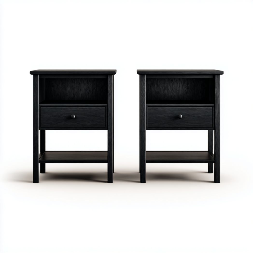Lot de 2 tables de chevet noires avec tiroir et niche ouverte