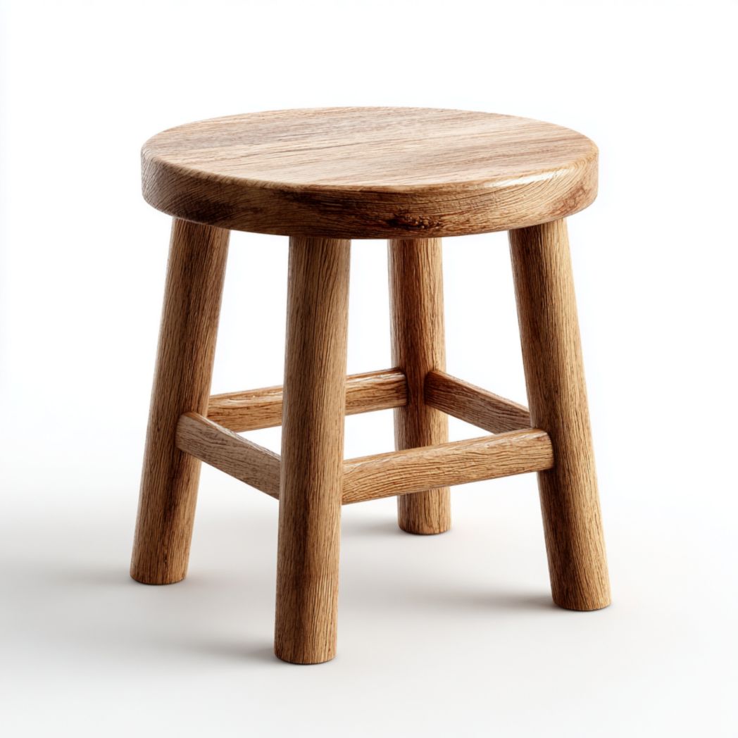 Tabouret rond en bois massif brun clair
