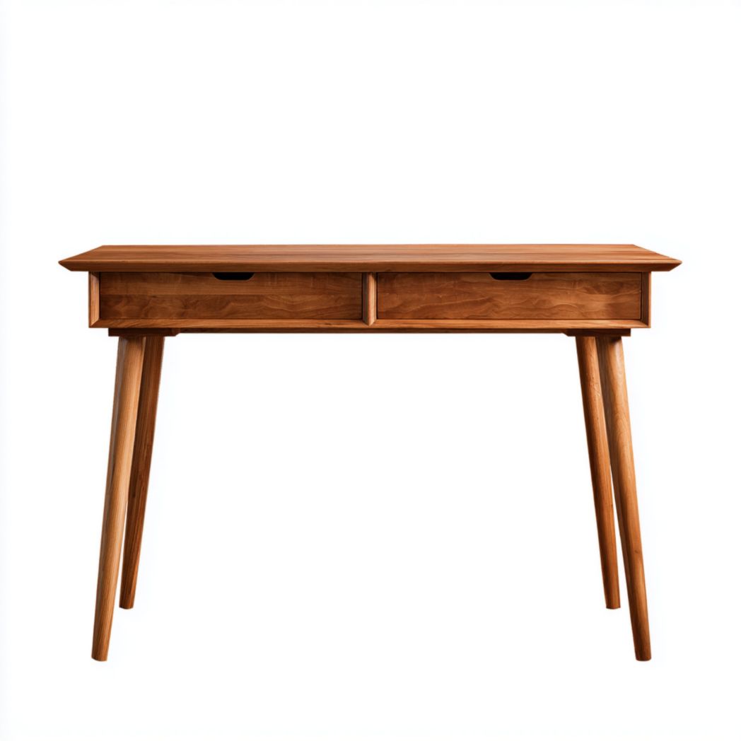 Bureau en bois brun à deux tiroirs