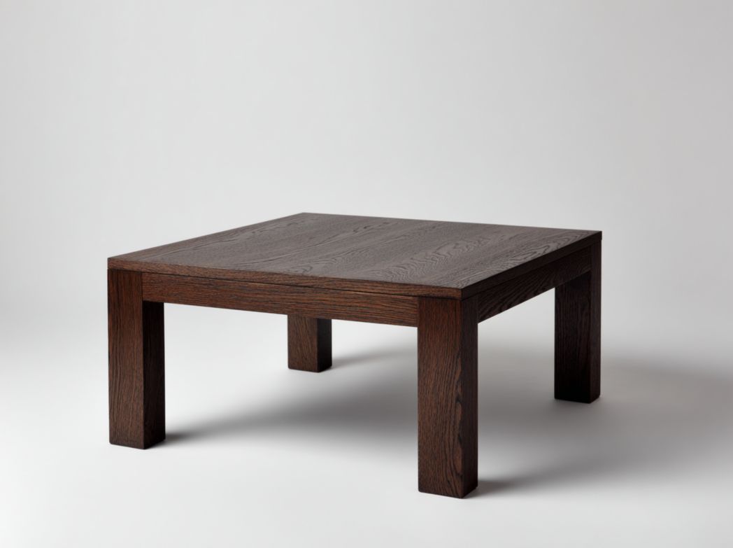 Table basse carrée en bois massif brun foncé