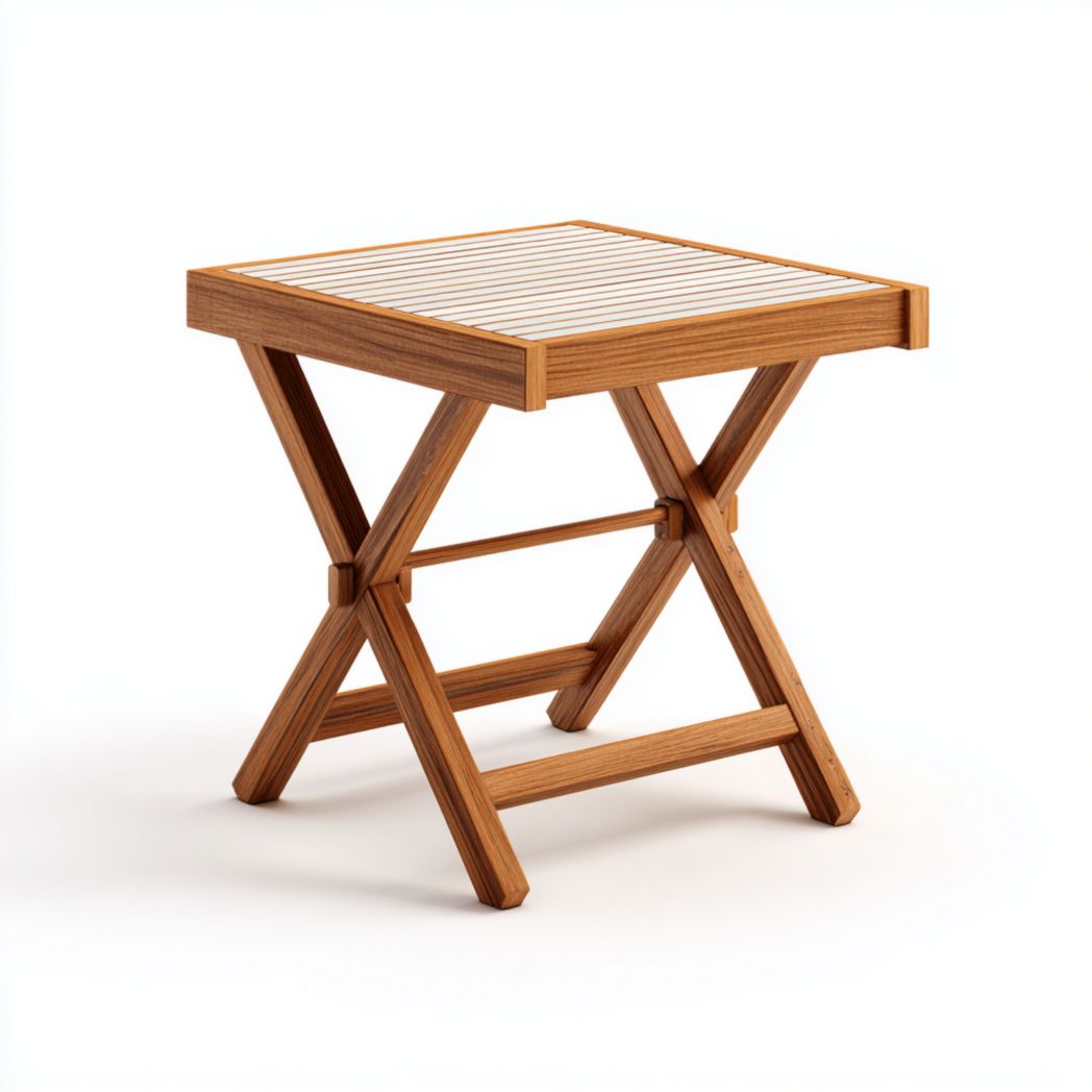 Table de jardin pliante en bois massif avec plateau blanc et cadre marron