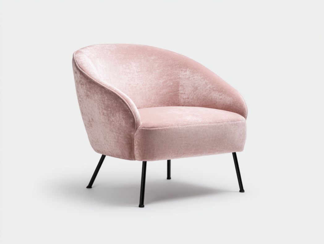 Fauteuil en tissu mélangé en lin velours rose avec pieds en métal noir