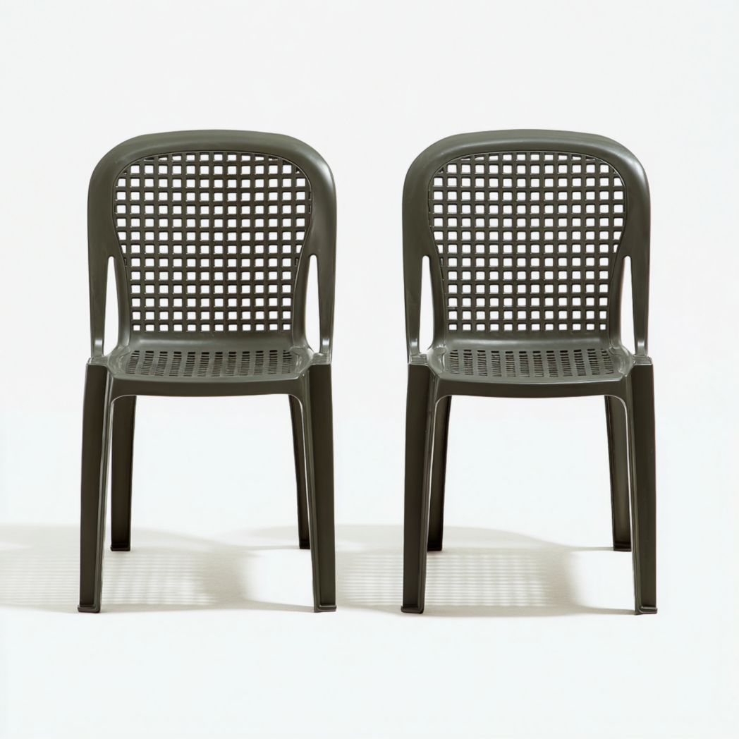 Lot de 2 Chaise à manger en plastique vert gris foncé