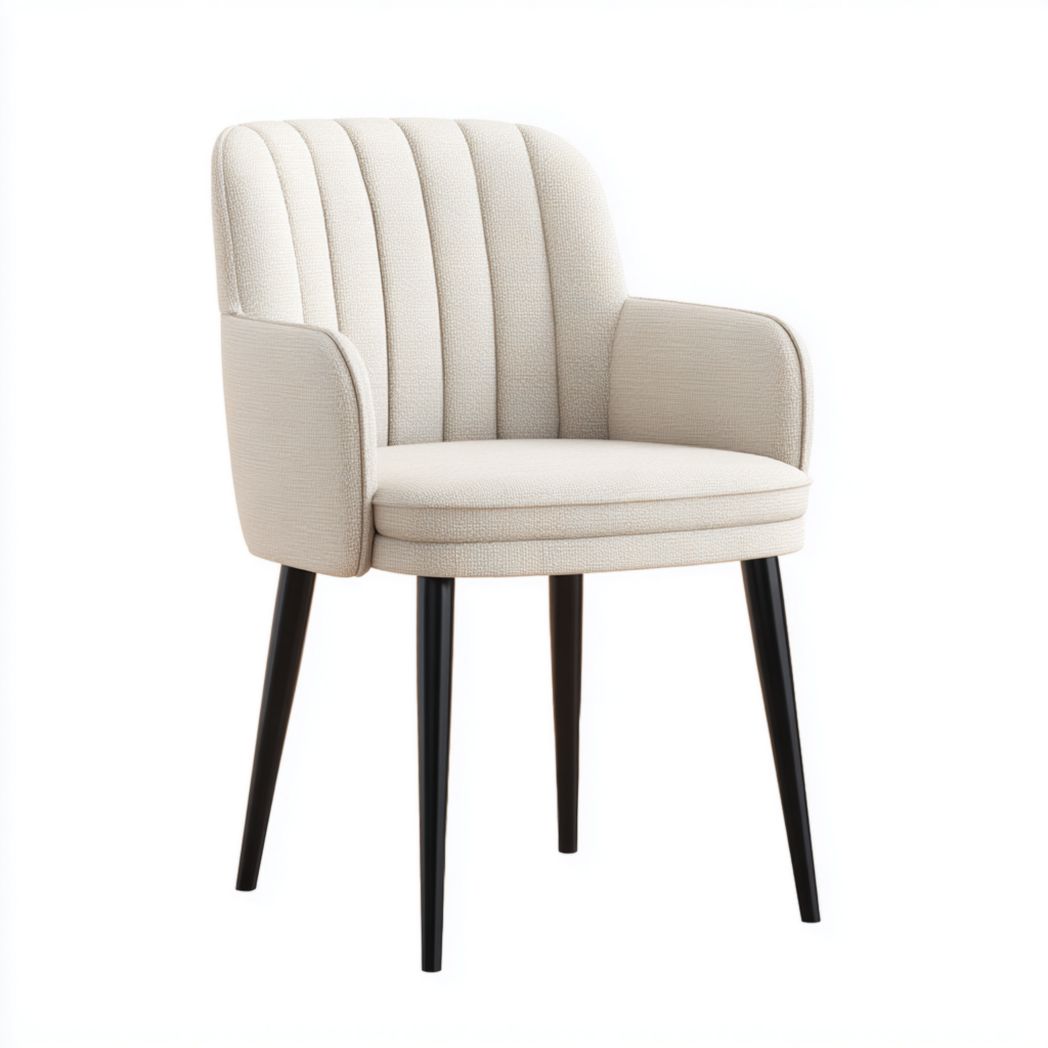 Chaise à manger en tissu mélangé en lin beige clair, pieds en métal noir