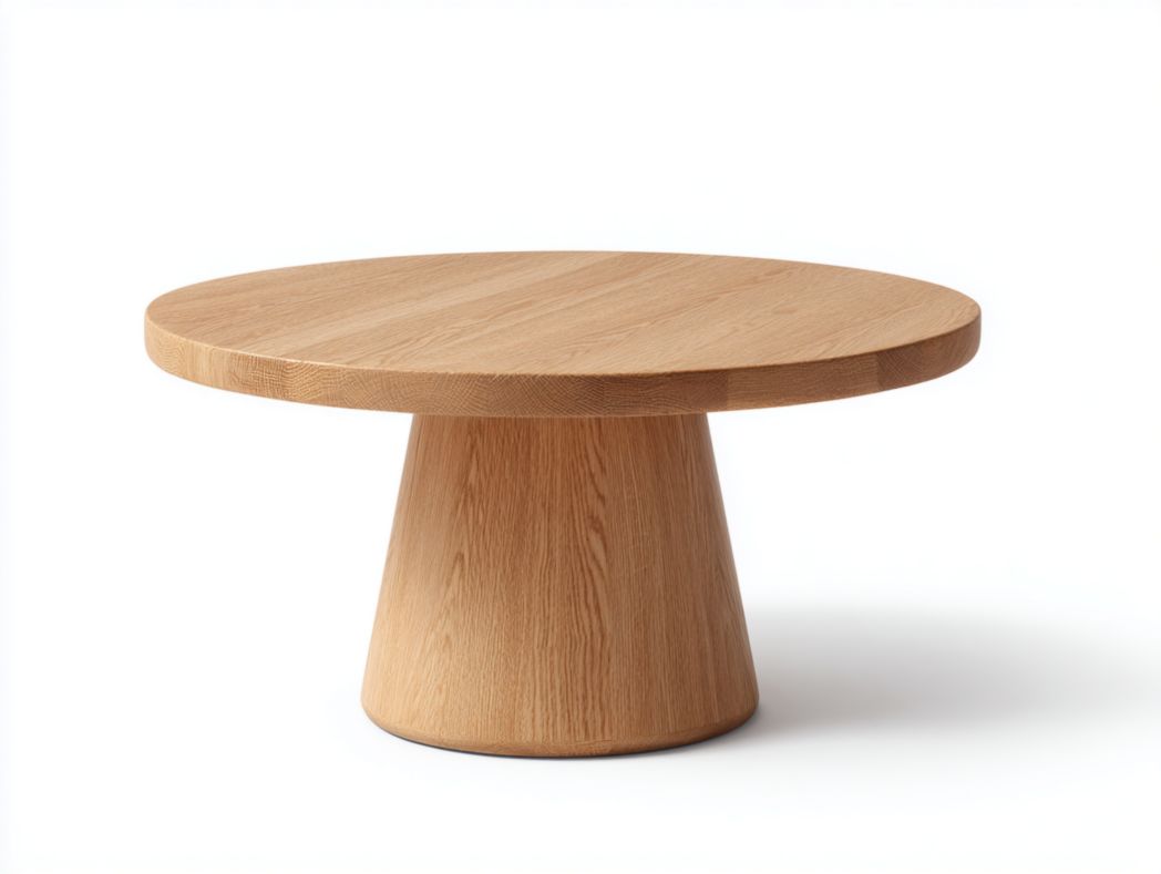 Table basse ronde en bois massif brun clair