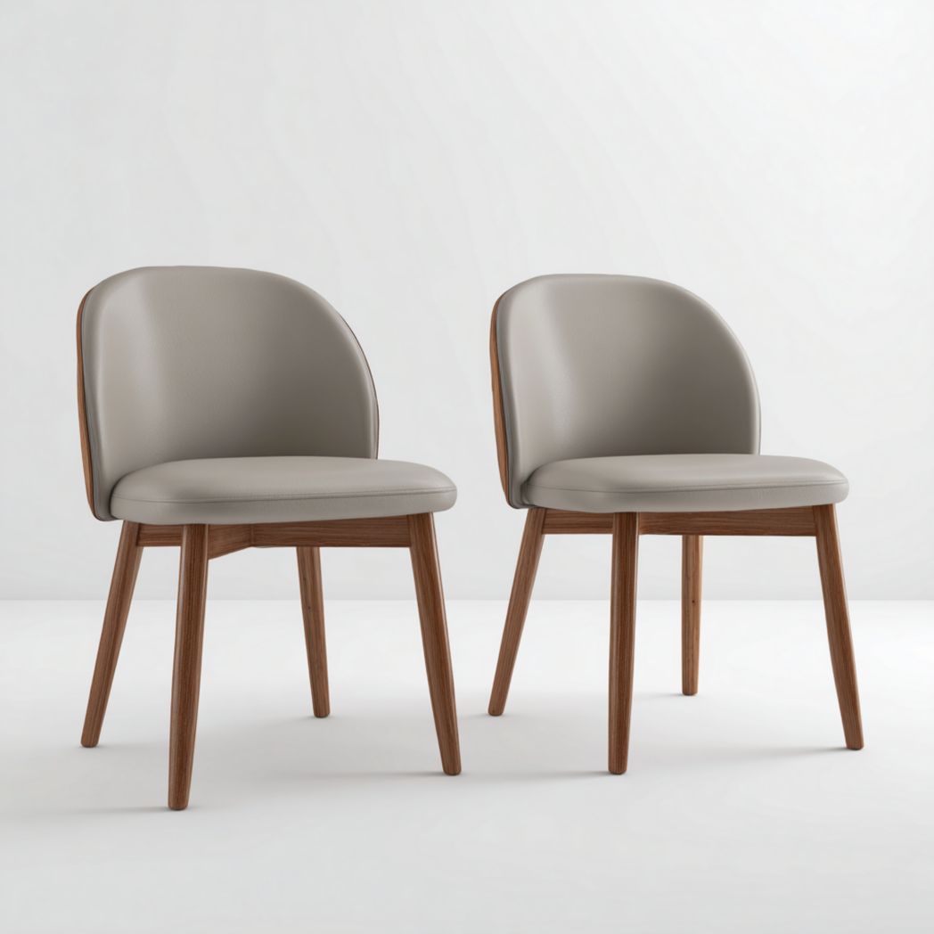 Lot de 2 chaises à manger en similicuir gris clair, pieds en bois brun