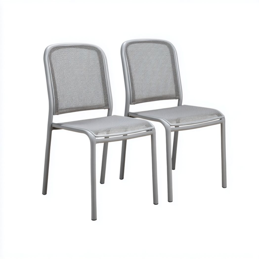 Lot de 2 chaises de jardin gris clair en maille avec structure métallique