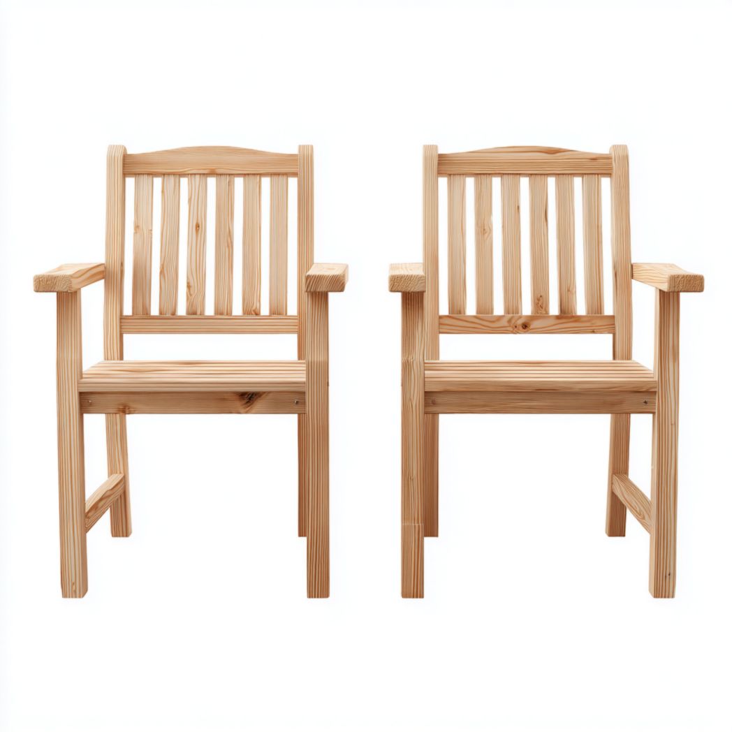 Lot de 2 chaises de jardin en bois brun clair avec accoudoirs