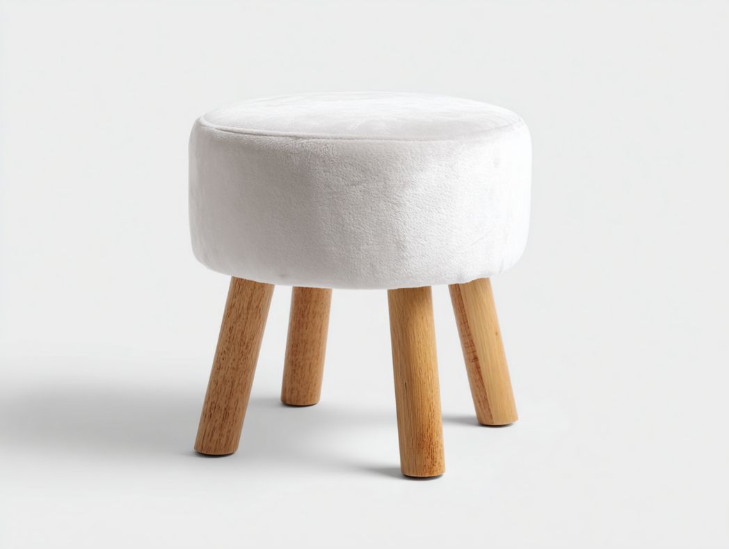 Tabouret rond rembourré en tissu mélangé en lin blanc