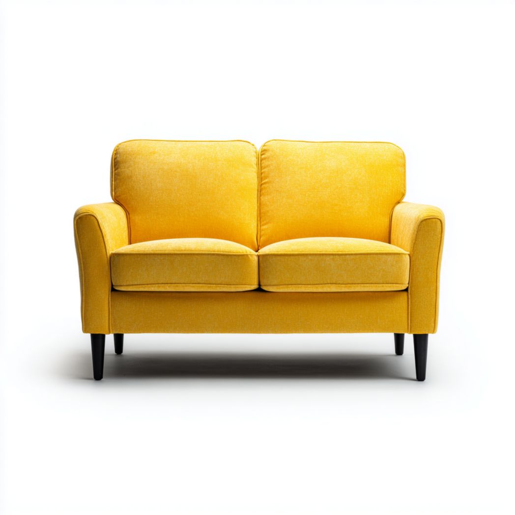 Canapé 2 places en tissu mélangé en lin jaune, pieds en métal noir