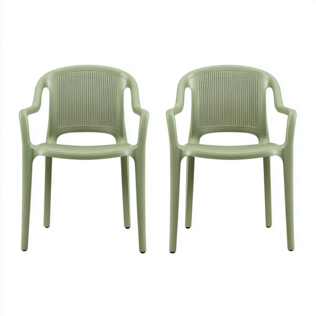 Lot de 2 chaises de jardin vertes en plastique avec accoudoirs