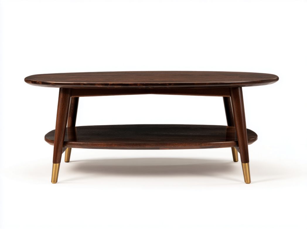 Table basse marron foncé à double couche avec coins en métal