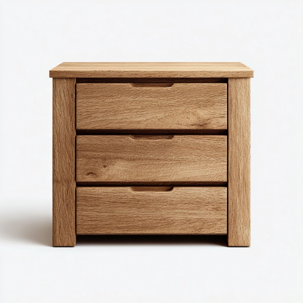 Commode à trois tiroirs en bois massif marron clair