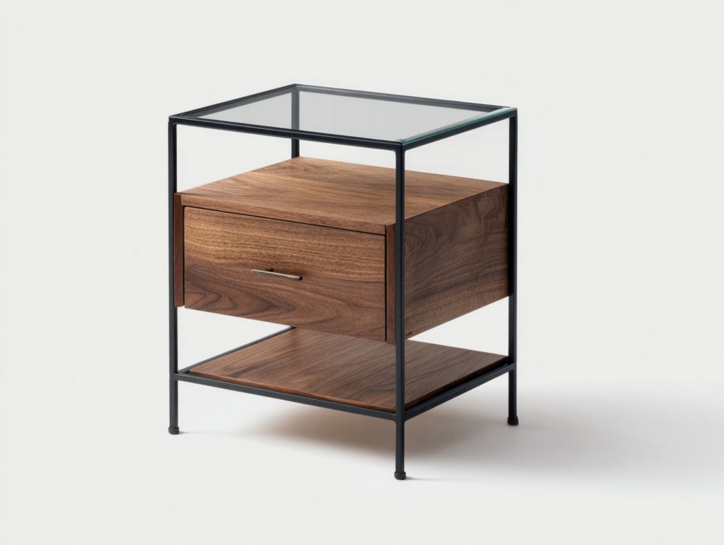 Table d'appoint carrée en bois brun et métal noir