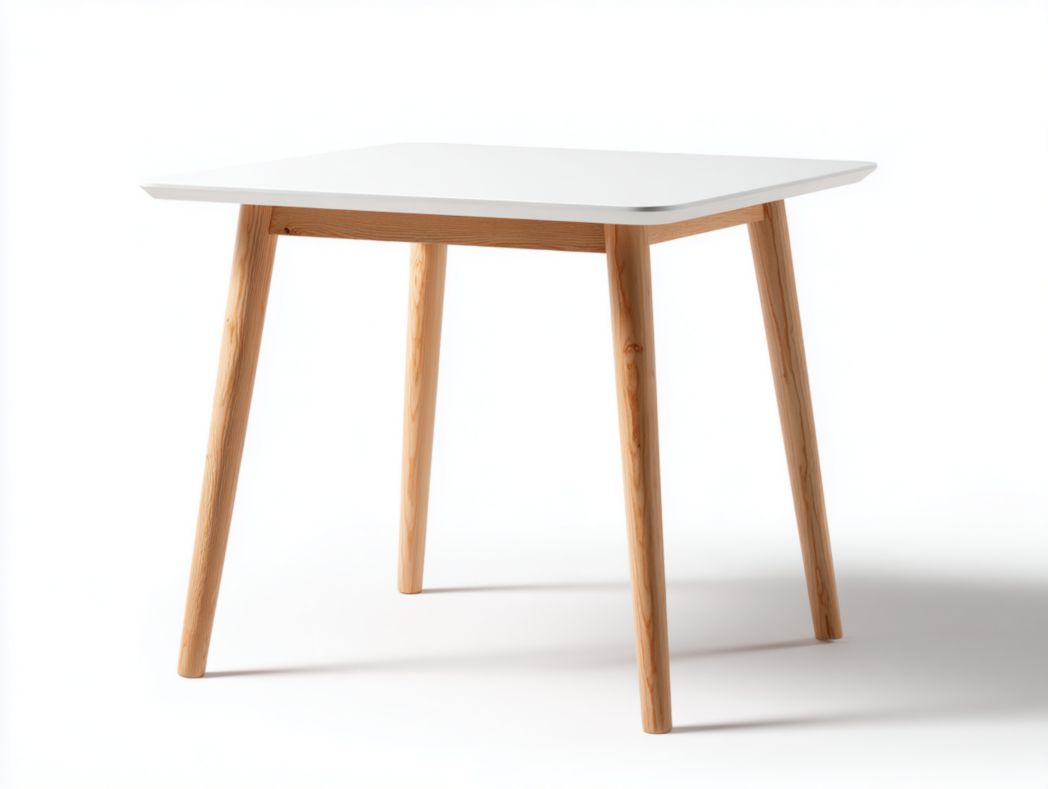 Table à manger carrée blanche plateau arrondi