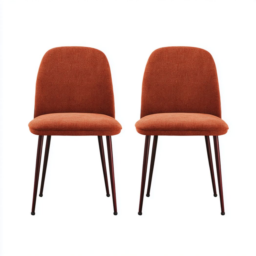 Lot de 2 chaises à manger en tissu mélangé en lin orange, pieds en métal brun rouge